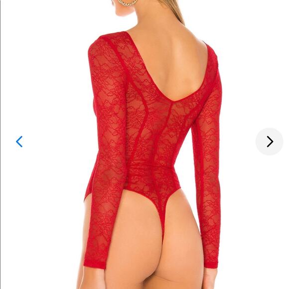Lovers + Friends Pearson Bodysuit Cherry Red Lace Women’s XS Small NEW - Picture 11 of 12
